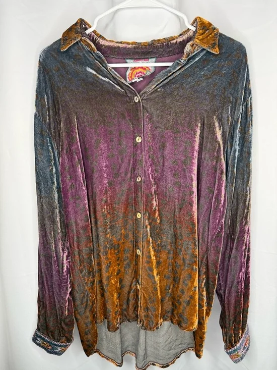 Johnny Was OMbré Cheetah Vělvet Oversized Shirt size M - Picture 4 of 11